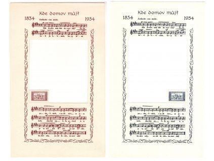 ČSR I 1934, Pof. 283-4, (x) série KDM? v okrajích aršíků, oba úzké, zezadu na okraji vady + desky (sleva)