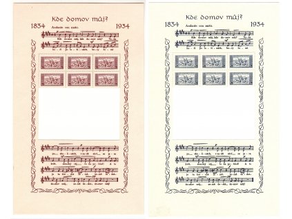 ČSR I 1934, Pof. A283-4, (x) A 1 a 2 Kč KDM? neúplné, se dvěma horními řadami známek, oba široké + desky
