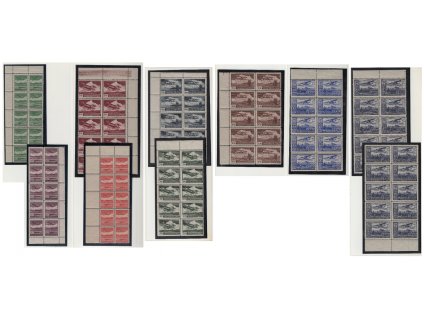 ČSR I Letecké 1930, Pof. L7-15 + L14A, xx, v krajových nebo rohových 10 bl., drobné vady, zcela ojedinělý výskyt!