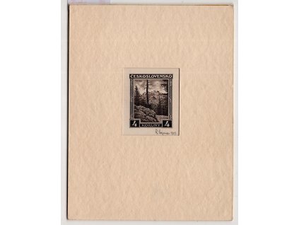 ČSR I 1929, Pof. ZT 255, (x) ZT 4 Kč Tatry, v paspartě, podpis autora