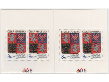 ČR 1993, Mi. A10 (2 ks - TD C+D), xx A Znak, posunutý ořez
