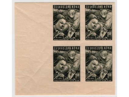 ČSR II 1951, Pof. 578N, xx 1,50 Kčs MDŽ (nezoubkovaný, levý dolní rohový čtyřblok, dv)