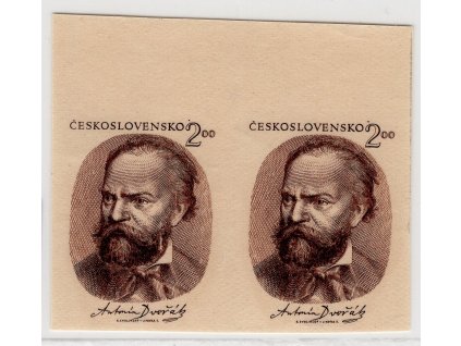 ČSR II 1951, Pof. 595, xx 2 Kčs Dvořák, tisk na lepu (nezoubkovaná dvoupáska, zk POFIS)