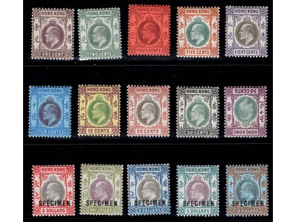 Čína - Hong Kong 1903, Mi. 61-75 (kompletní série, 50 c 1904), x výplatní (2-10 $ specimen)
