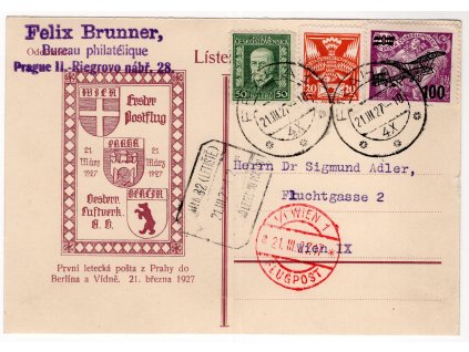 ČSR I Letecké 1927, ⌧︎ 1. let Praha-Vídeň