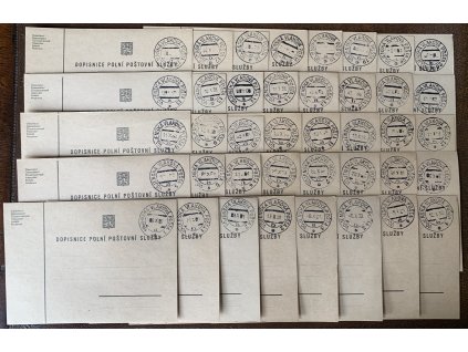 Československá polní pošta 1938, mobilizace, dopisnice polní poštovní služby s kompletní řadou O Vojenská vlaková pošta -> 1a-20b (40 ks)