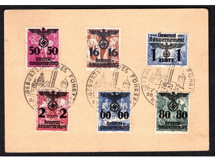 Generální gouvernement 1939/40, CN dopisnice zezadu vyplacená známkami s pamětním O