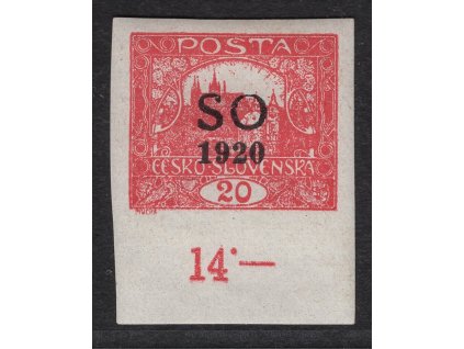 ČSR I SO 1920, Pof. SO 7, x 20 h karmínová nezoubkovaná s okrajem a poč., ZP 97/1