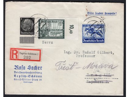 Sudety 1940, ⌧︎ znárodněné čs. O ještě v roce 1940!, R-Teplitz-Schönau (sleva - obálka nastřižena)