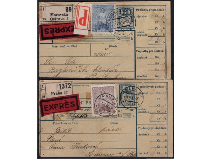 BuM 1939, 2x △ průvodky, 2 a 3 Kč předběžné Pof. 248-9, O Moravská Ostrava 7. 4. 39 a Praha 1. 4. 39, CU