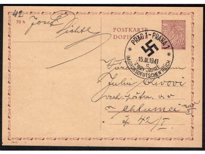 BuM Dopisnice 1941, Pof. CDV7 s PR 42c, CU