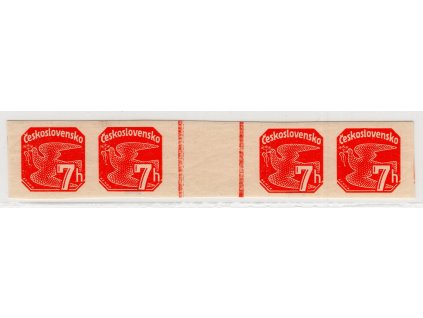 ČSR I Novinové 1937, Pof. NV M 16+16 v (4), xx/x 7+7 h 4známkové vodorovné meziarší, stopa po nálepce na krajních známkách, meziarší svěží, zk. Gi