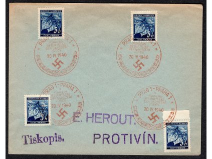 BuM 1940, ⌧︎ správně vyplacený tiskopis (20 h) s 4x PR 17a