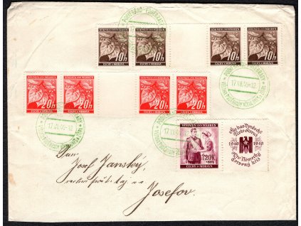 BuM 1940, ⌧︎ nouzová obálka, dopis správně vyplacený (2,40 K) s 4x PR 31