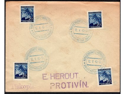 BuM 1940, ⌧︎ správně vyplacený tiskopis (20 h) s 4x PR 20, s datem 1. dne užívání O!