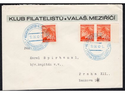 BuM 1940, ⌧︎ správně vyplacený ⌧︎ (1,20 K) s 2x PR 37, obálka otevřena ze dvou stran