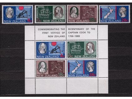 Nový Zéland 1969, Mi. 510-3 + Bl. 1, xx James Cook