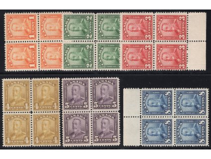 Kanada 1928, Mi. 128-33, xx/x Jiří V., č. 133 xx!, čtyřbloky