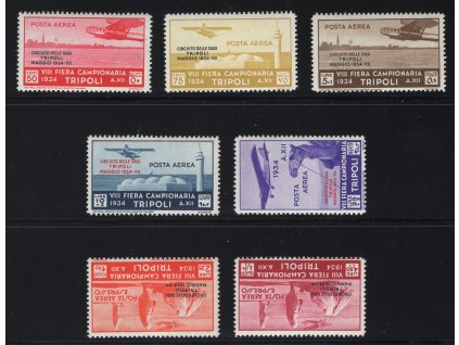 Italský Tripolis 1934, Mi. 216-20 (+221-2 zdarma), xx 50 c - 25 L "Circuito delle Oasi - Tripoli - Maggio"