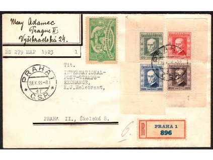 ČSR I 1923, Pof. 176-9, ⌧︎ FDC jubilejní, esperanto, R-Praha 1