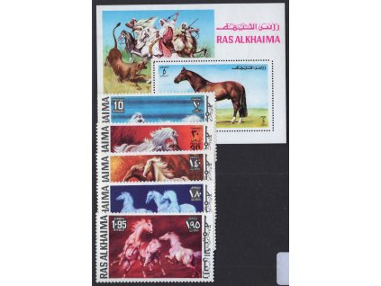 Emiráty - Ras Al Khaima 1972, Mi. 659-61 + Bl. 117, xx Koně 1,40-1,95 R + A, ostatní zdarma