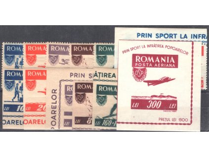 Rumunsko 1946, Mi. 1000-6A+B + Bl. 33, xx Sport