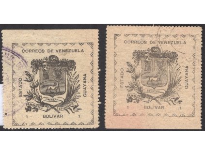 Guyana (venezuelský stát) 1903, Mi 16 II, (x) 1 B, 2 kusy - nezoubkované nahoře nebo dole