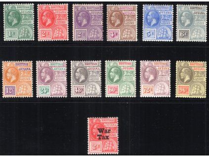 Britská Guyana 1913/21, Mi. 140-50, x Jiří V., kompletní sestava hodnot bez ohledu na průsvitky!