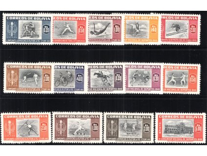 Bolívie 1951, Mi. 478-91, xx Sport, tónovaný lep - sleva!
