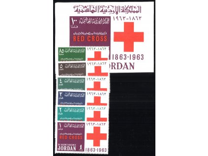 Jordánsko 1963, Mi. 409-14 + Bl. 6, xx Červený kříž