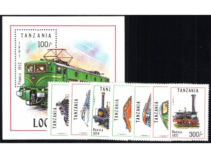Tanzanie 1991, Mi. 1022-8 + Bl. 165, xx Lokomotivy