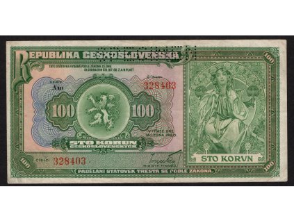 ČSR I 1920, 100 Kč, Pof. 16, z oběhu, série Am, SPECIMEN