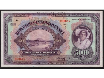 ČSR I 1920, 5.000 Kč, Pof. 17, nebyla v oběhu, série B, SPECIMEN