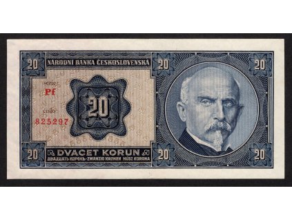 ČSR I 1926, 20 Kč, Pof. 21, nebyla v oběhu, dv, série Pf