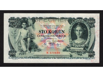 ČSR I 1931, 100 Kč, Pof. 25, nebyla v oběhu, série N, SPECIMEN