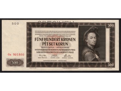 BuM 1942, 500 K (II. vydání), Pof. 36, nebyla v oběhu, SPECIMEN