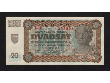 Slovenský stát 1942, 20 Ks, Pof. 53, nebyla v oběhu, série Zr 39