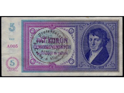 BuM (1940/38), 5 K, Pof. 29, hezká s drobnými vadami, ruční přetisk