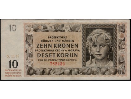 BuM 1942, 10 K, Pof. 37, hezká jakost, svisle přeložená, dv, série N