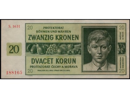 BuM 1944, 20 K, Pof. 40, svisle přeložená, dv