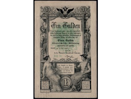 Rakouské císařství 1866, 1 Gulden, hezká jakost, 1x přeložená