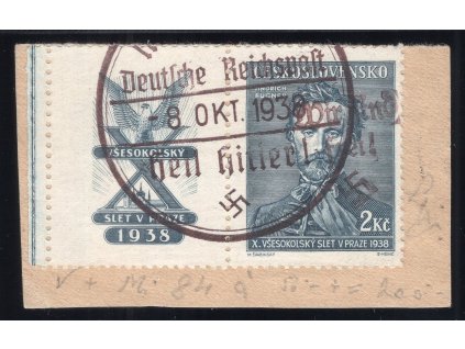 Sudety - Liberec 1938, Mi. 136 Zf, △ 2 Kč Fügner s kuponem