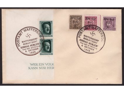 Sudety - Maffersdorf 1938, Mi. 12+15+23, ⌧︎ FDC 10+30+60 h Znak a MRŠ, O z ochoty