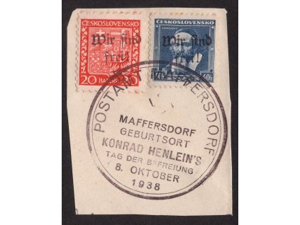 Sudety - Maffersdorf 1938, Mi. 13+21, △ 20+40 h Znak a JAK, O FDC, dv - sleva!
