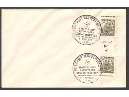Sudety - Maffersdorf 1938, Mi. 35 SZ, ⌧︎ FDC 1,60 Kč Kutná Hora, meziarší s okrajem, O z ochoty