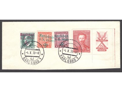 Sudety - Karlovy Vary 1938, Mi. 3+5+7, △ 20 + 30 + 50 h Výplatní