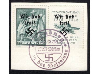 Sudety - Rumburk 1938, Mi. 49 Zf, △ 50 h Doss Alto s kuponem bez okraje