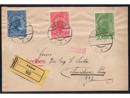 Lichtenštejnsko 1912, Mi. 1-3y, △ obyčejný papír, přední strana R-☒