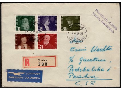 Lichtenštejnsko 1948, Mi. 257-60+265, ☒ R-☒ Vaduz