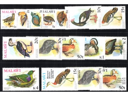 Malawi 1975, Mi. 229-41 + 254 + 271-2, xx Ptáci + přetisk